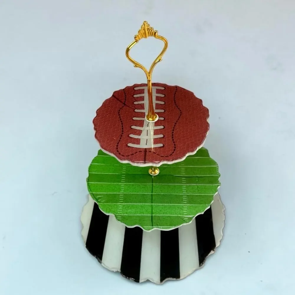 Football 3-Tier Serving Stand | Game Day Snack Tray | Tailgate Party Decor